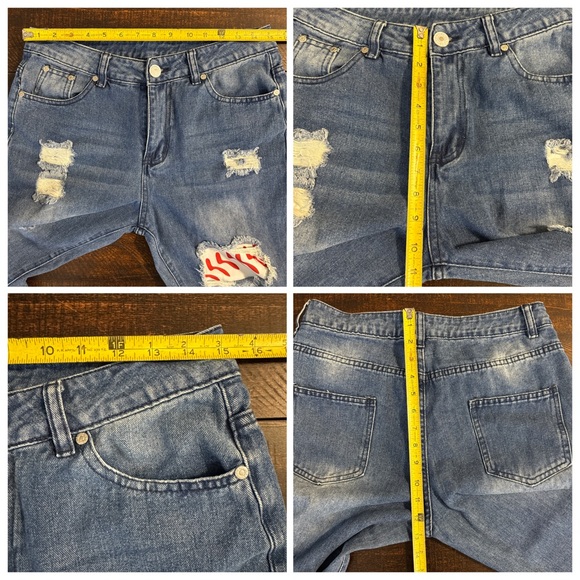 Distressed Baseball Patch Boyfriend Jeans Blue Size 8 - Picture 9 of 17